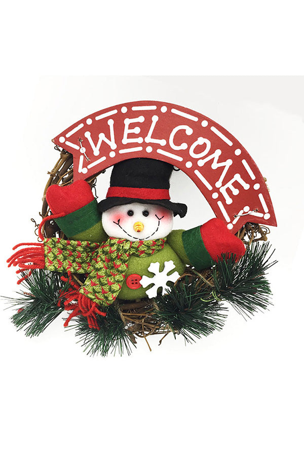 Cute Snowman Christmas Pine Rattan Wreath Oliver Green