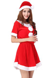 Women Cute Red Short Sleeve Pleuche Santa Costume