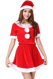 Women Cute Red Short Sleeve Pleuche Santa Costume