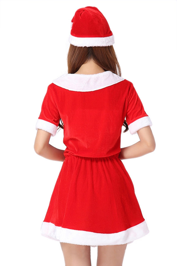 Costume de Père Noël Pleuche rouge à manches courtes pour femmes