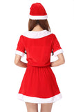 Costume de Père Noël Pleuche rouge à manches courtes pour femmes