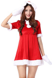 Women Red Short Sleeve Hooded Santa Costume