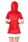 Women Red Short Sleeve Hooded Santa Costume
