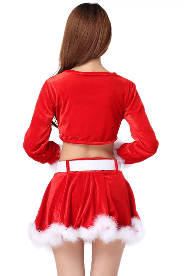 Sexy Rouge Cool Manches Longues Pleuche Santa Costume Femmes