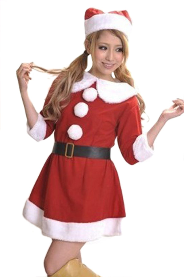 Red Sexy Doll Collar Pleuche Santa Costume Women