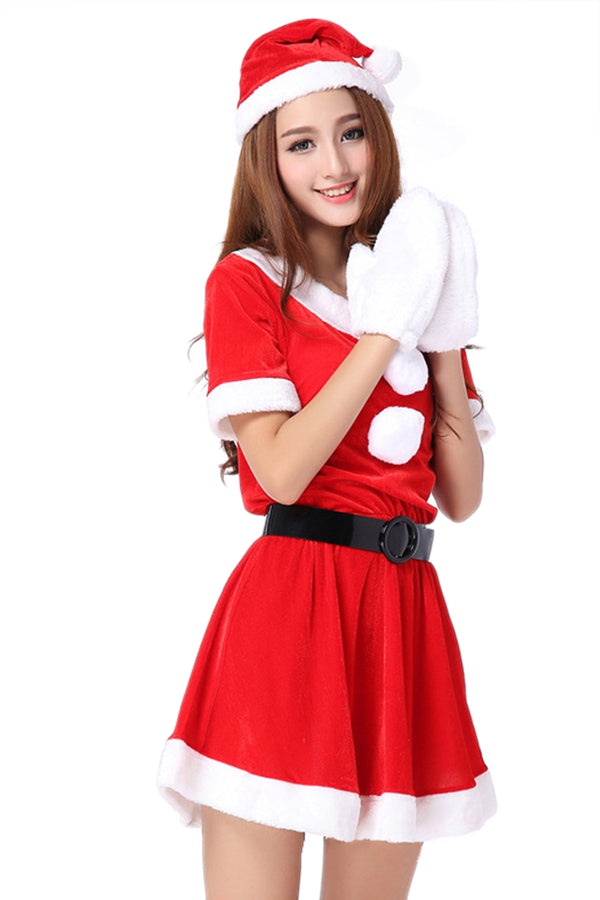 Costume de Noël Sexy Costume de Père Noël Pleuche à Manches Courtes