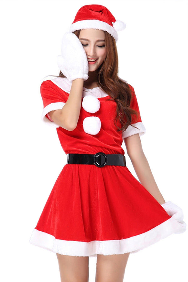 Sexy Christmas Costume Short Sleeve Pleuche  Santa Costume