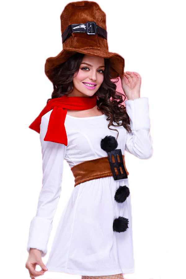 Women's White Snowman Long Sleeve Christmas Dress Costume