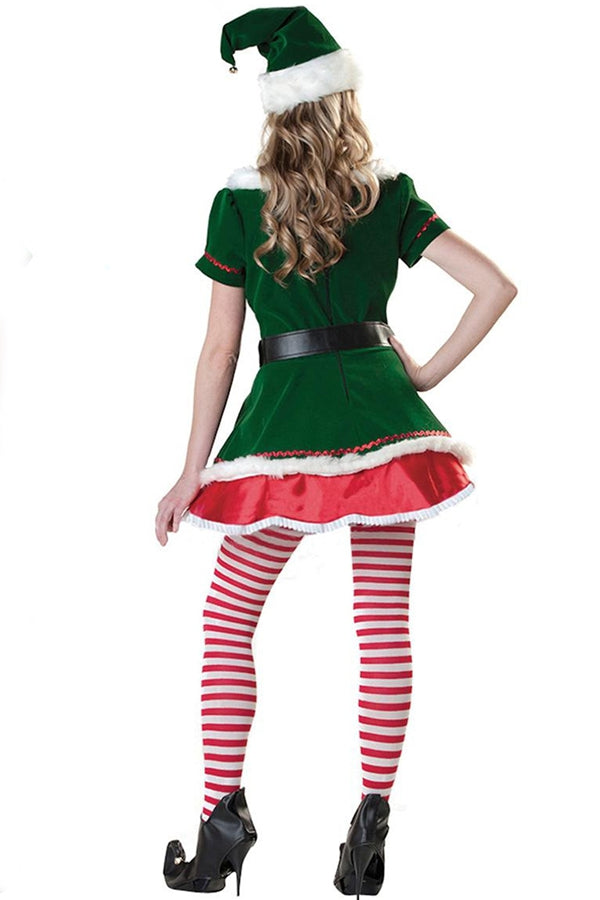 Green Womens Christmas Santa Helper Elf Costume