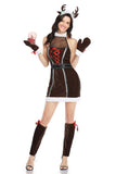 Coffee Women Straps Pleated Skater Dress Christmas Reindeer Costume
