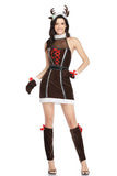 Coffee Women Straps Pleated Skater Dress Christmas Reindeer Costume