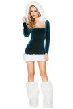 Sexy Womens Green Hooded Christmas Elf Costume Adult