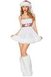 White Cute Ladies Lollipop Christmas Dress Hat Snowman Costume