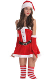 Robe de Père Noël Sexy à Bretelles Spaghetti pour Femme Rouge