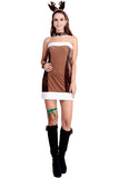 Costume de Noël de renne à épaules dénudées pour femme Châtaigne