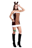 Costume de Noël de renne à épaules dénudées pour femme Châtaigne