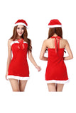Womens Halter Backless Christmas Santa Costume Red