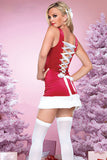 Womens Sexy Bow Back Lace Up Santa Christmas Costume Rose Red