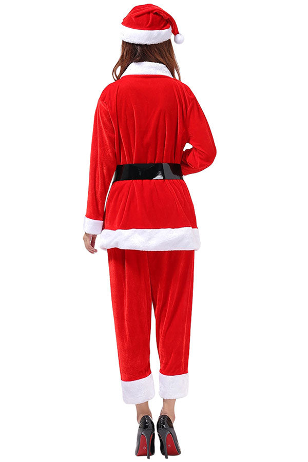 Haut à manches longues pour femme et pantalon court Costume de Père Noël rouge