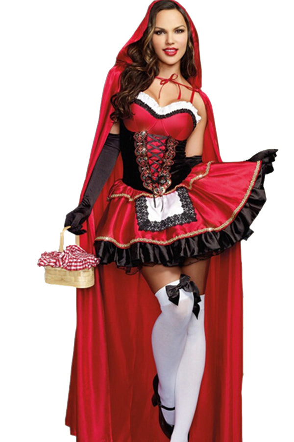 Sexy Off Shoulder Cloak Halloween Little Red Riding Hood Costume Red