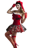 Femmes Sexy Bretelles Spaghetti Bowknot Maille Noël Santa Costume Rouge