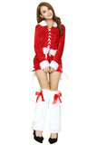 Womens Long Sleeve Fur Belt Cross Lace Up Santa Christmas Costume Red