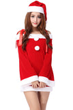 Cute Girl Bowknot Straps Long Bell Sleeve Christmas Santa Costume Red