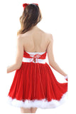 Womens Sexy Off épaule Fourrure Bow Lace Up Christmas Santa Costume Rouge