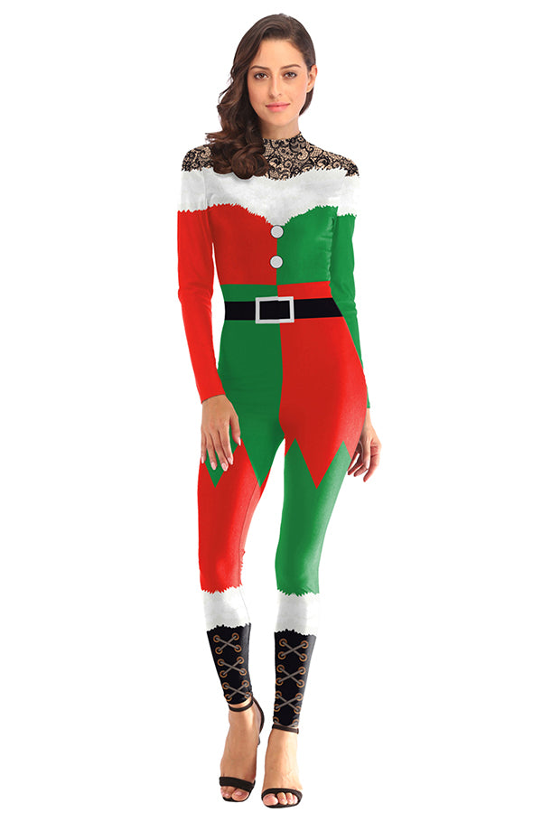 Fancy Women's Santa Bodysuit Christmas Costume Oliver Green