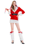 Fancy Fur Trim Hooded Christmas Santa Costume For Women Red