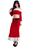Costume de Père Noël Sexy à Épaules Dénudées Garniture en Fourrure Rouge