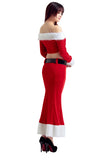 Costume de Père Noël Sexy à Épaules Dénudées Garniture en Fourrure Rouge