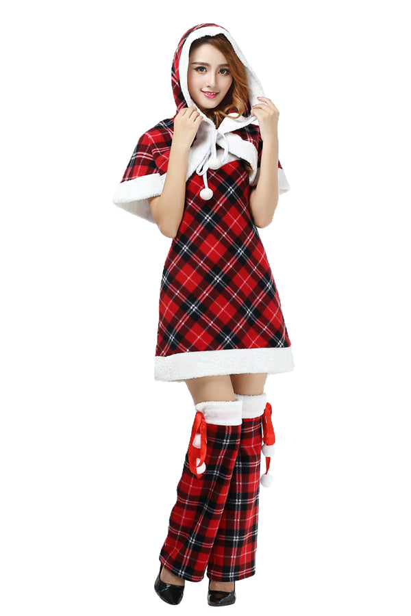 Fancy Cute Plaid Christmas Miss Santa Dress Costume Red
