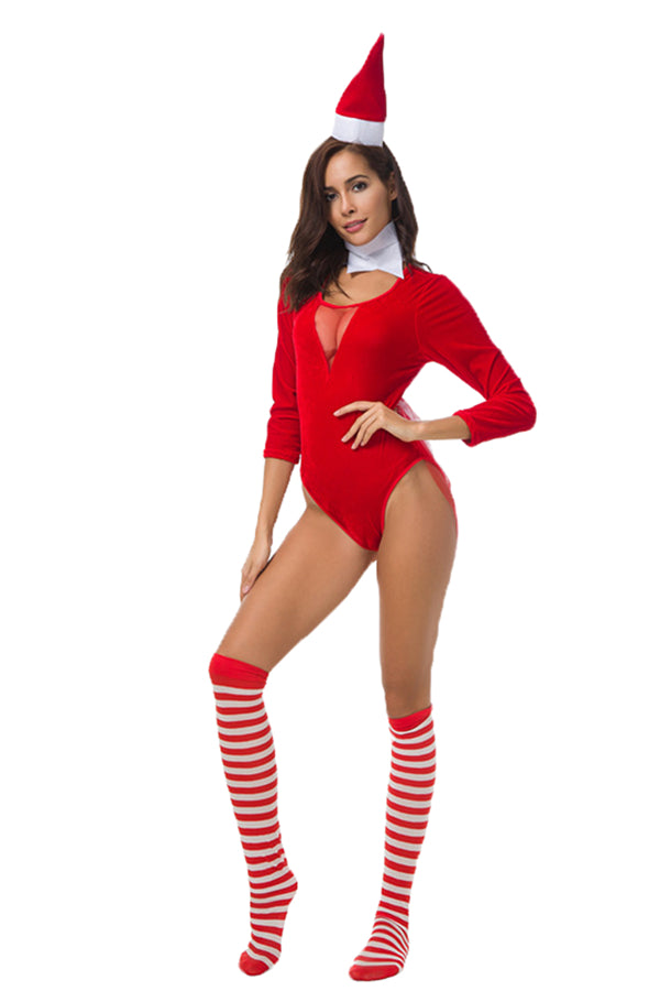 Sexy Père Noël Body Costume De Noël Pour Les Femmes Rouge