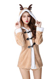 Cute Horn Button Christmas Reindeer Costume For Women Khaki