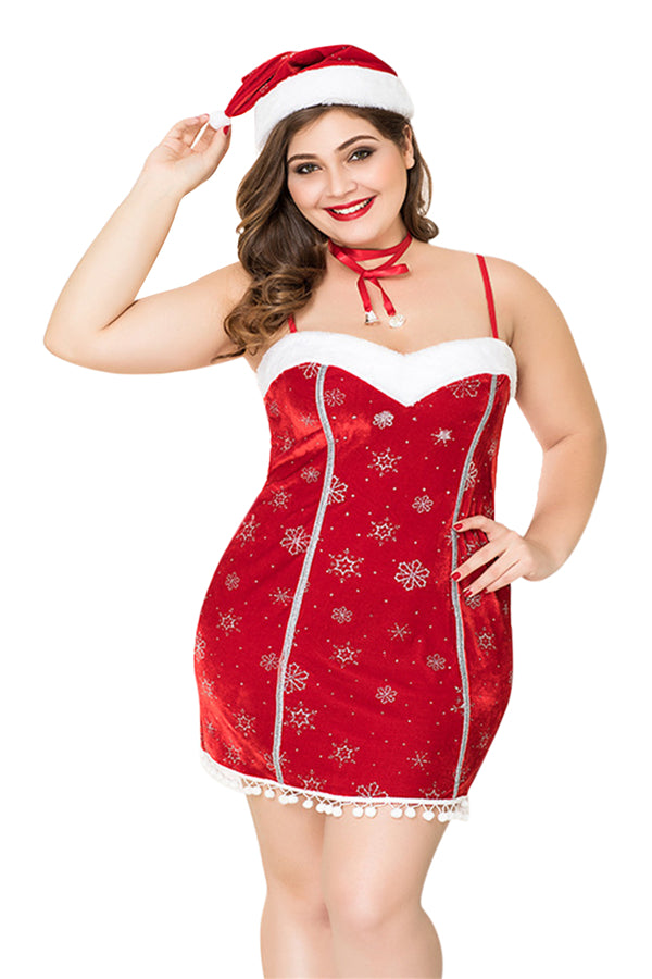 Plus Size Snowflake Dress Christmas Santa Costume Red