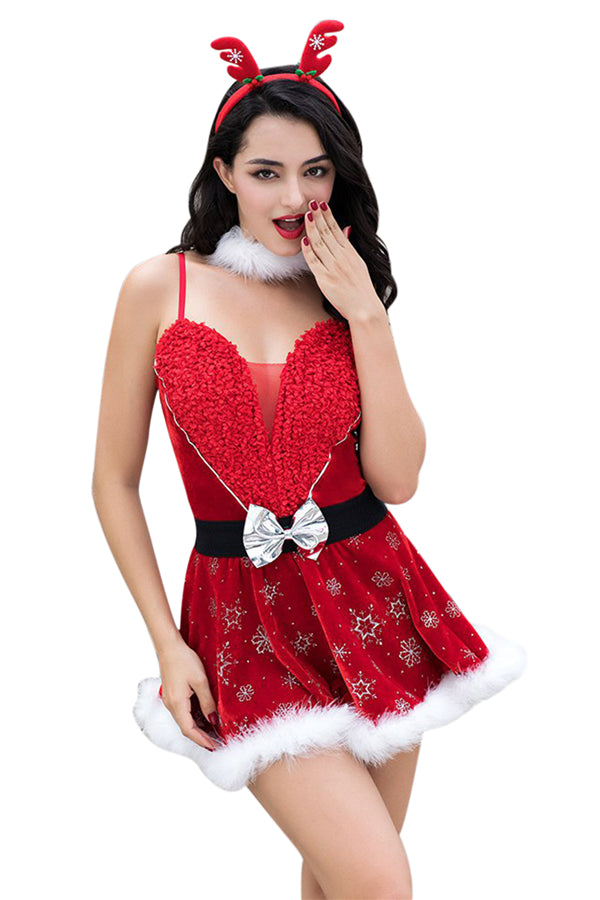 Sexy Miss Santa Mini Dress Christmas Costume Red