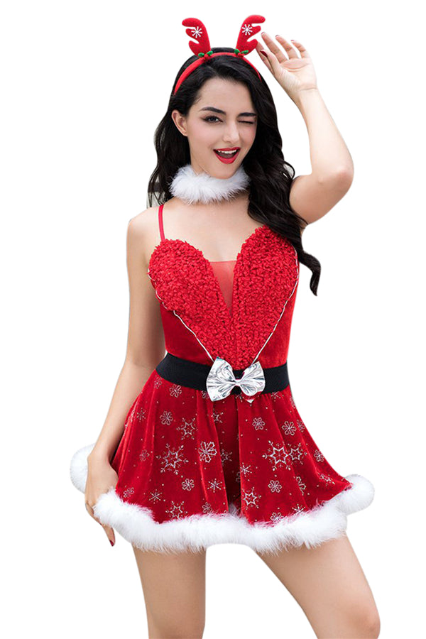 Sexy Miss Santa Mini Robe Costume de Noël Rouge