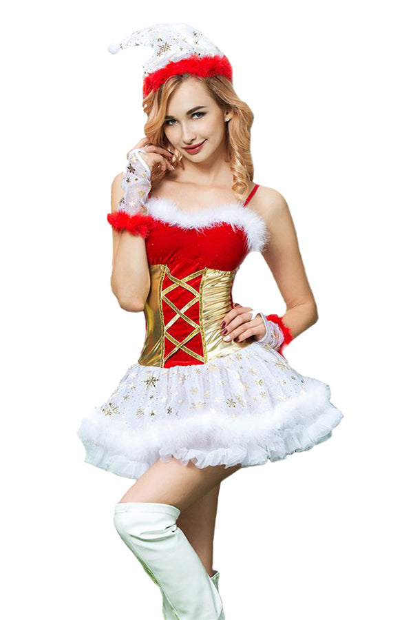 Sexy Spaghetti Straps Santa Dress Christmas Costume Red