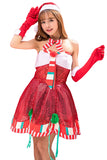 Sexy Strapless Sequined Christmas Santa Costume Dress Red