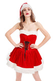 Eyelet Lace Up Christmas Dress Santa Women Costume Red