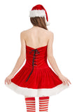 Eyelet Lace Up Christmas Dress Santa Women Costume Red