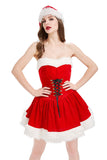 Robe de Noël à Lacets à Œillets Costume Père Noël Femme Rouge