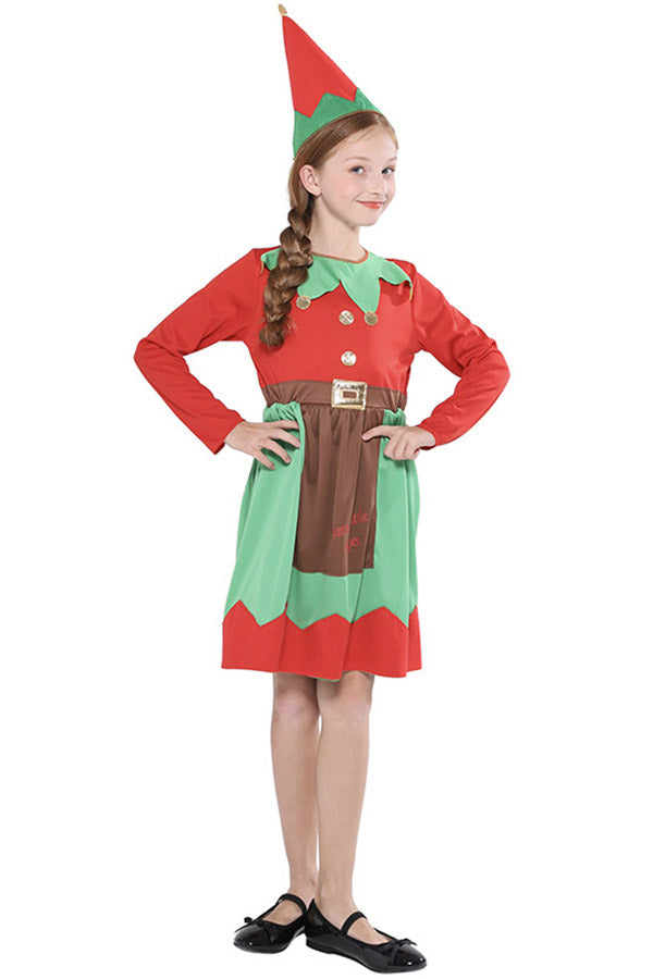 Cute Kids Elf Costume Santa Helper Dress Green