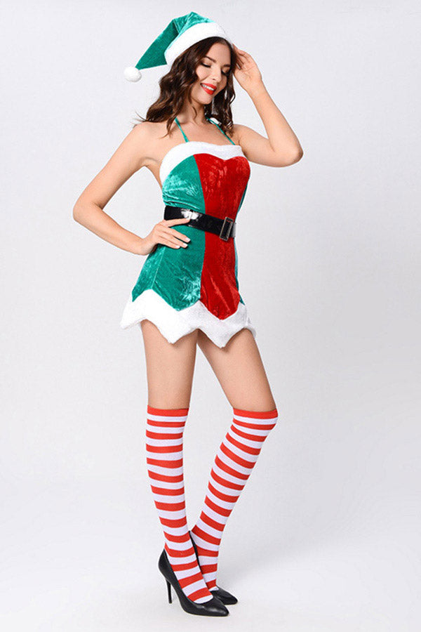 Sexy Santa Helper Christmas Costume Green