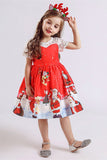 Kids Santa Claus Print Holiday Party Dress