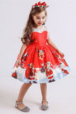 Kids Santa Claus Print Holiday Party Dress