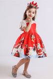 Kids Santa Claus Print Holiday Party Dress