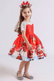 Kids Santa Claus Print Holiday Party Dress
