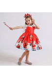 Kids Santa Claus Print Holiday Party Dress